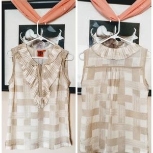 Tory Burch silk Cream Ruffle Sleeveless shell Top